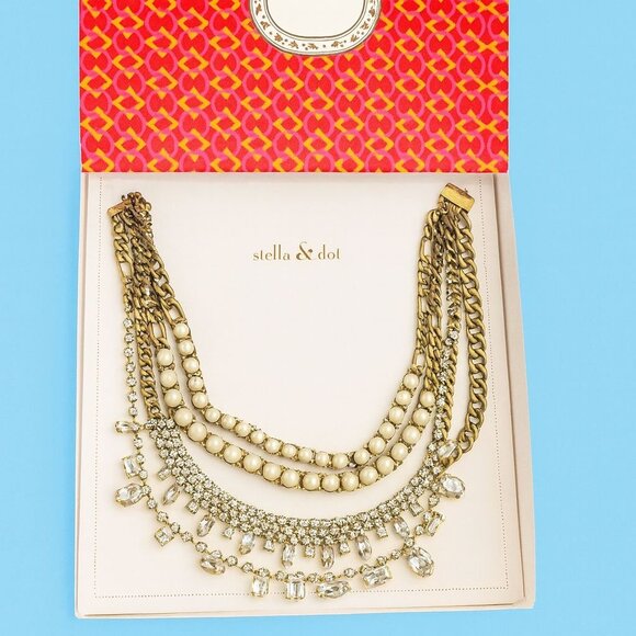 Stella & Dot Regency Pearl Drop & Rhinestone Statement Necklace Brand New! - Picture 3 of 5